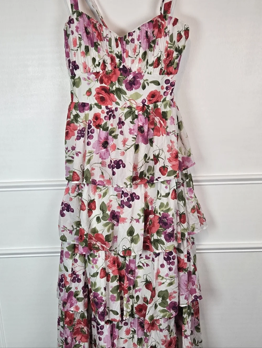 100% Cotton Abercrombie Fitch Floral Tiered Maxi Dress White Pink Floral Sz XL
